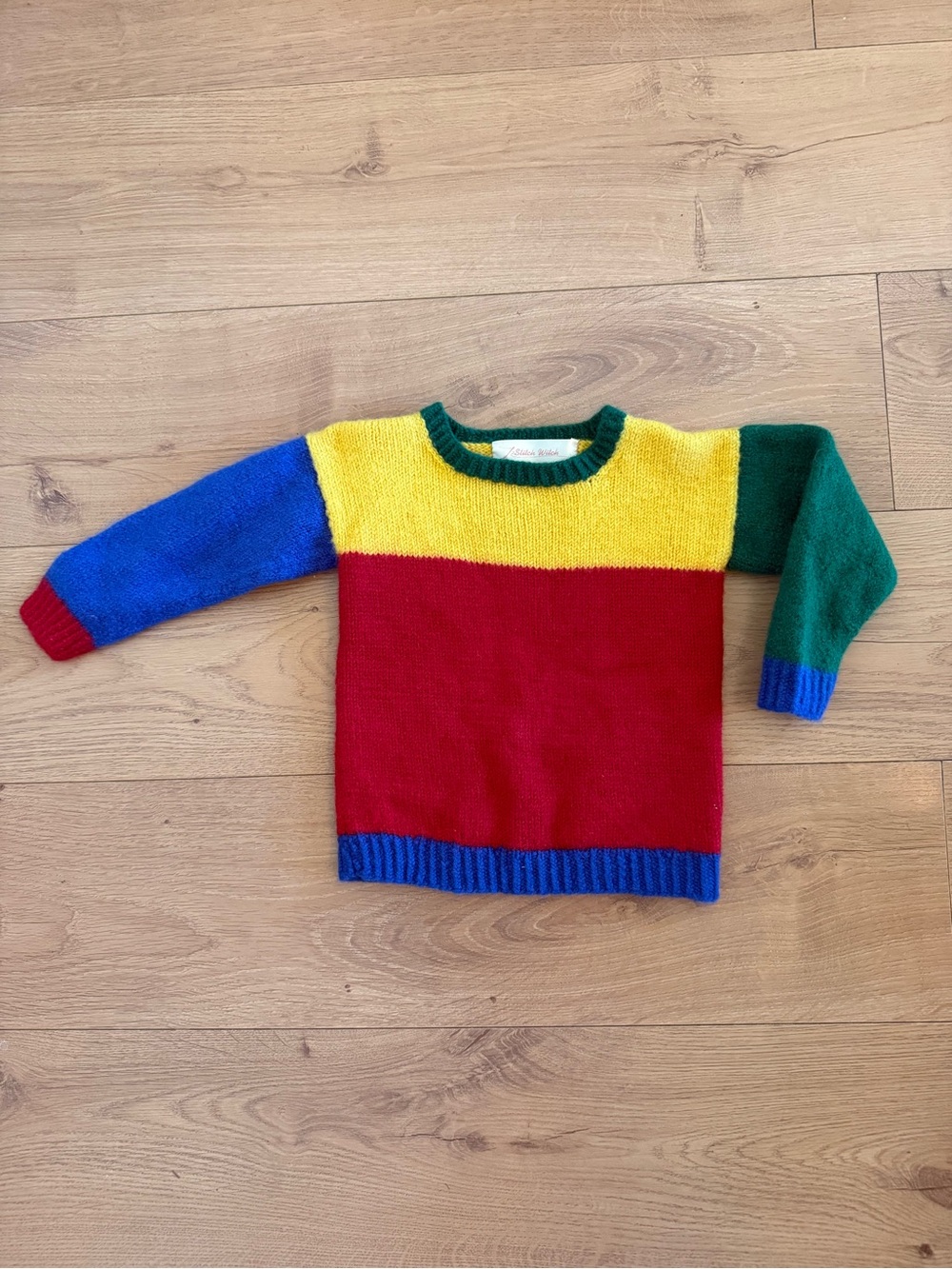 Vintage Kids Colorblock Crewneck Sweater - Red, Yellow, Blue, Green